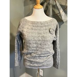 Gray Military Hippy Boat Neck Horizontal Cable Knit Sweater NWT 1x/2x